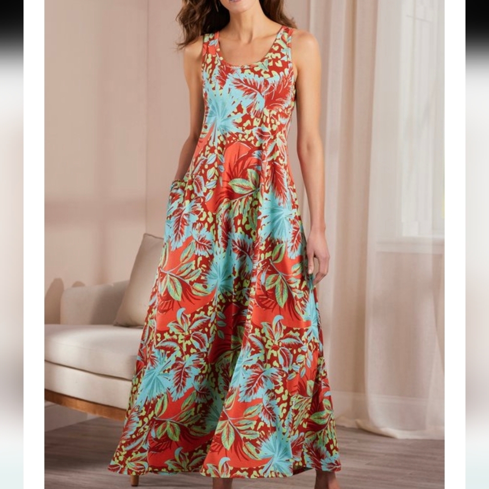 Soft Surrounding Santiago Botanical Spice Tank maxi dress Sz.L NWT